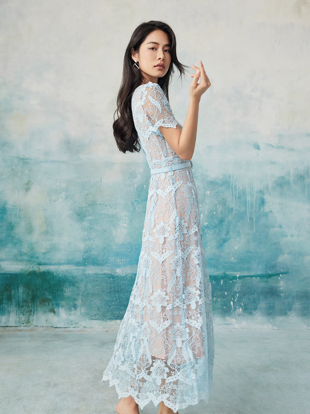 Tiffany Blue Lace Midi Dress