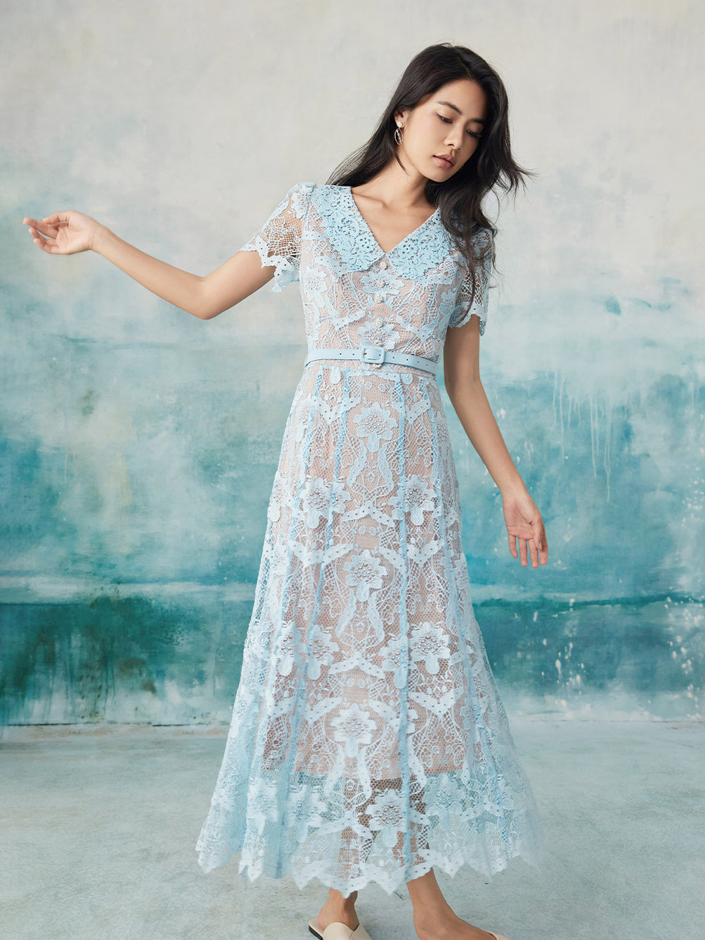 Tiffany Blue Lace Midi Dress