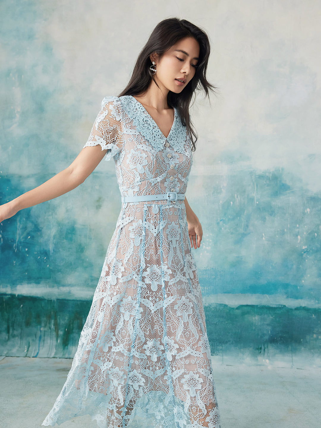 Tiffany Blue Lace Midi Dress