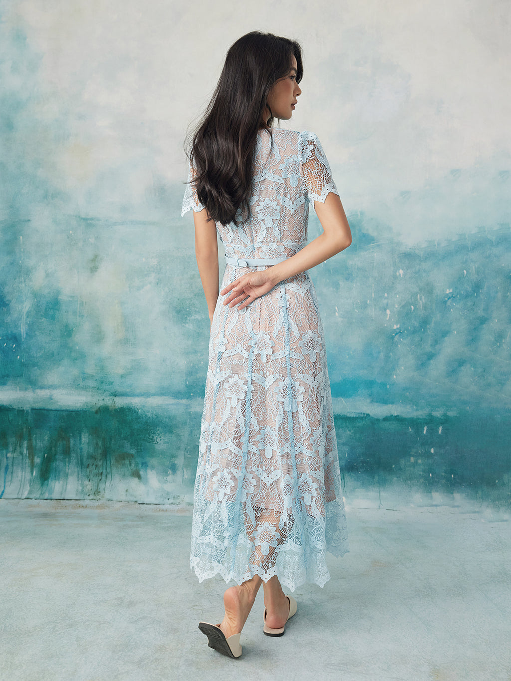 Tiffany Blue Lace Midi Dress